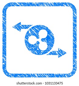 Ripple Spend Arrows rubber seal stamp imitation. Icon vector symbol with grunge design and corrosion texture inside rounded frame. Scratched blue stamp imitation on a white background.