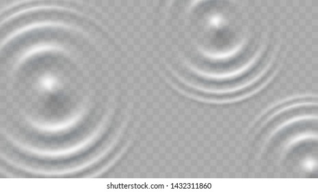 Ripple, splash water waves surface from rain drops isolated on transparent background. White sound impact effect top view. Vector circle of water, liquid or swirl round texture template.
