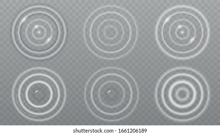 Ripple, Splash Water Waves Surface From Drop Isolated On Transparent Background.  Water Splash Exposure Top View. Vector Illustration, EPS 10.