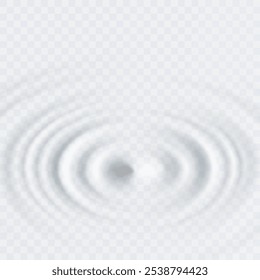 Ondulación, salpicadura de las ondas de agua de la superficie de la gota aislada sobre fondo transparente. Vista superior del efecto de impacto de sonido blanco. Vector Circle Champú líquido, crema o gel Remolino de textura redonda Plantilla