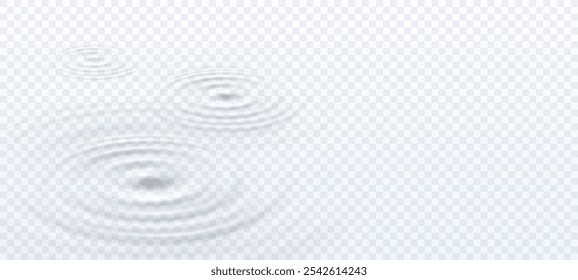 Ondulação, respingo superfície de ondas de água de gotas isoladas em fundo transparente. Vista superior do efeito de impacto de som branco. Modelo de textura redonda de xampu líquido de círculo vetorial, creme ou gel