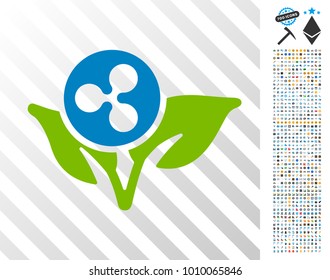 Ripple Sprout Startup icon with 7 hundred bonus bitcoin mining and blockchain pictograms. Vector illustration style is flat iconic symbols designed for bitcoin software.