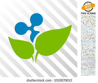 Ripple Startup Sprout icon with 7 hundred bonus bitcoin mining and blockchain design elements. Vector illustration style is flat iconic symbols designed for crypto-currency software.