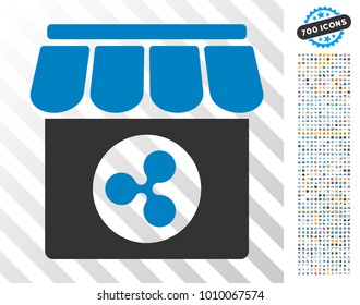 Ripple Store icon with 7 hundred bonus bitcoin mining and blockchain images. Vector illustration style is flat iconic symbols designed for crypto-currency apps.