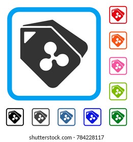 Ripple Tags icon. Flat gray pictogram symbol in a blue rounded frame. Black, gray, green, blue, red, orange color variants of Ripple Tags vector. Designed for web and software UI.