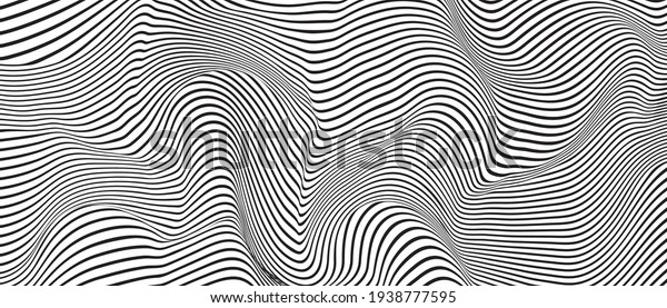 Ripple\
texture black and white curve lines background vector design. Wave\
oblique smooth lines optical effect pattern. Monochrome gray scale\
wave curves texture, black ripple on\
white.