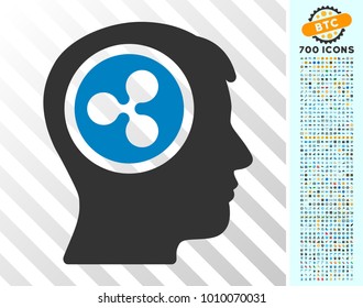 Ripple Think icon with 7 hundred bonus bitcoin mining and blockchain pictographs. Vector illustration style is flat iconic symbols designed for blockchain software.