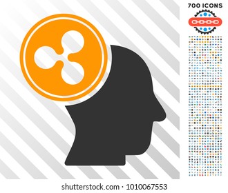 Ripple Thinking Head pictograph with 7 hundred bonus bitcoin mining and blockchain pictograms. Vector illustration style is flat iconic symbols designed for bitcoin software.