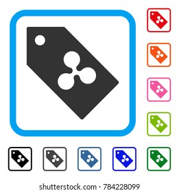 Ripple Token icon. Flat grey pictogram symbol inside a blue rounded frame. Black, gray, green, blue, red, orange color additional versions of Ripple Token vector.