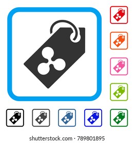 Ripple Token icon. Flat grey pictogram symbol inside a blue rounded rectangle. Black, gray, green, blue, red, orange color additional versions of Ripple Token vector.