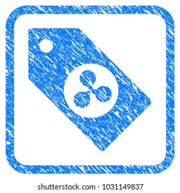 Ripple Token rubber seal stamp watermark. Icon vector symbol with grunge design and unclean texture inside rounded rectangle. Scratched blue sticker on a white background.