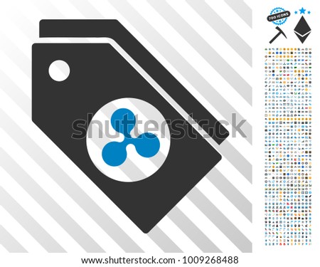 Ripple Tokens icon with 700 bonus bitcoin mining and blockchain graphic icons. Vector illustration style is flat iconic symbols designed for crypto-currency apps.