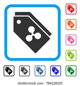 Ripple Tokens icon. Flat gray pictogram symbol inside a blue rounded squared frame. Black, gray, green, blue, red, orange color versions of Ripple Tokens vector. Designed for web and application UI.
