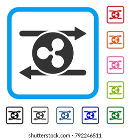Ripple Transaction Arrows icon. Flat grey pictogram symbol in a blue rounded rectangular frame. Black, gray, green, blue, red, pink color versions of ripple transaction arrows vector.