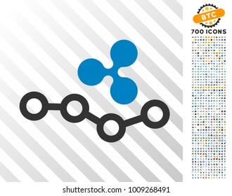 Ripple Trend icon with 700 bonus bitcoin mining and blockchain pictographs. Vector illustration style is flat iconic symbols designed for blockchain software.