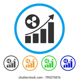 Ripple Up Trend rounded icon. Style is a flat grey symbol inside light blue circle with bonus colored versions. Ripple Up Trend vector designed for web and software interfaces.