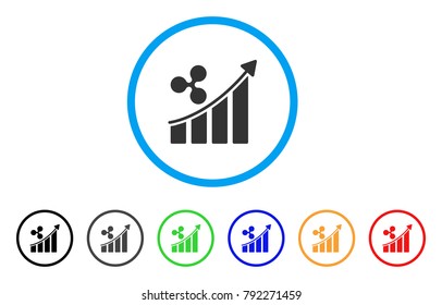 Ripple Trend Up rounded icon. Style is a flat grey symbol inside light blue circle with bonus colored versions. Ripple Trend Up vector designed for web and software interfaces.