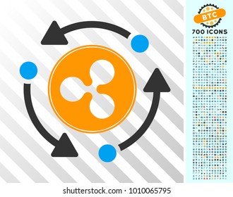 Ripple Turnover icon with 700 bonus bitcoin mining and blockchain images. Vector illustration style is flat iconic symbols designed for blockchain apps.