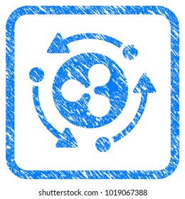 Ripple Turnover rubber seal stamp watermark. Icon vector symbol with grunge design and unclean texture inside rounded squared frame. Scratched blue emblem on a white background.