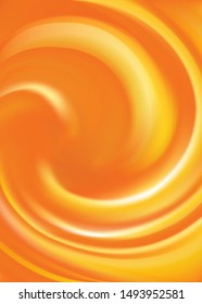 Ripple vibrant golden fond with space for text in glowing center. Curvy fluid surface vivid hot terracotta color. Mixed pure fresh compote of sweet carrot, apricot dessert syrup symbol 