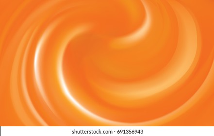 Ripple vibrant golden fond with space for text in glowing center. Curvy fluid surface vivid hot terracotta color. Mixed pure fresh compote of sweet carrot, apricot dessert syrup