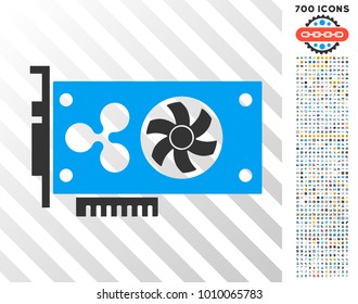 Ripple Video Gpu Card pictograph with 7 hundred bonus bitcoin mining and blockchain symbols. Vector illustration style is flat iconic symbols designed for crypto currency software.