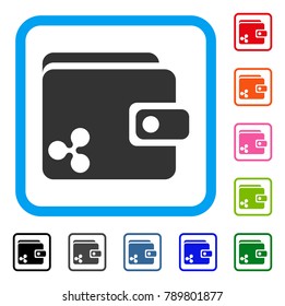 Ripple Wallet icon. Flat gray iconic symbol in a blue rounded frame. Black, gray, green, blue, red, orange color versions of Ripple Wallet vector. Designed for web and application UI.
