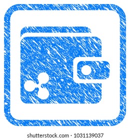 Ripple Wallet rubber seal stamp watermark. Icon vector symbol with grunge design and unclean texture in rounded square frame. Scratched blue emblem on a white background.