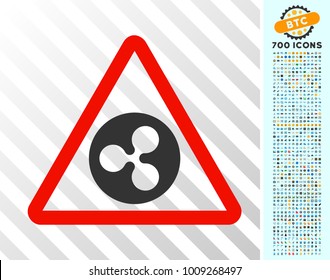 Ripple Warning pictograph with 7 hundred bonus bitcoin mining and blockchain pictures. Vector illustration style is flat iconic symbols designed for crypto currency software.