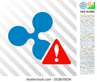 Ripple Warning pictograph with 700 bonus bitcoin mining and blockchain pictures. Vector illustration style is flat iconic symbols designed for cryptocurrency websites.