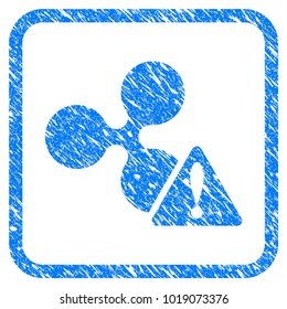 Ripple Warning rubber seal stamp imitation. Icon vector symbol with grunge design and corrosion texture inside rounded squared frame. Scratched blue stamp imitation on a white background.