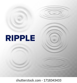 Ripple Water Surface Texture From Drop Set Vector. Collection Of Different Gravity Capillary Water And Sound Waves Motion. Swirl In Round Shape, Fluid Inertia Template Realistic 3d Illustrations