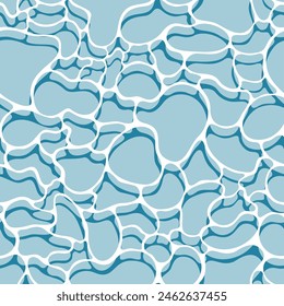 Ripple water texture. Wave, foam, sea. Abstract seamless pattern vector. Simple and minimal wallpaper. Blue shapeless ornament. Design for tile, fabric, decor, card, paper, wrapping, kid cloth, scarf.