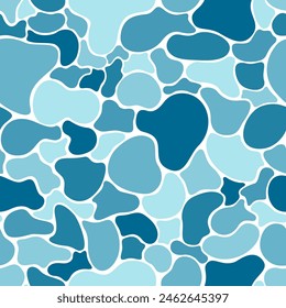 Ripple water texture. Wave, foam, sea. Abstract seamless pattern vector. Simple and minimal wallpaper. Blue shapeless ornament. Design for tile, fabric, decor, card, paper, wrapping, kid cloth, scarf.