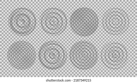 Ripple water top view. Big set of splash water concentric rings with circle waves isolated on transparent background. Vector illustration