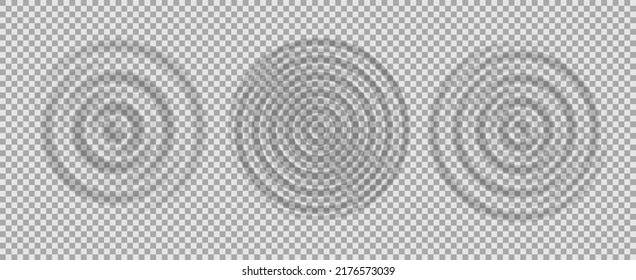Ripple water top view. Set of splash water concentric rings with circle waves isolated on transparent background. Vector illustration
