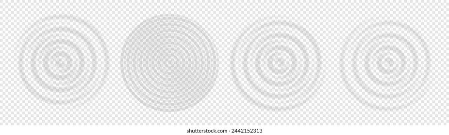 Ripple water top view. Set of splash water concentric rings with circle waves isolated on transparent background. Vector illustration