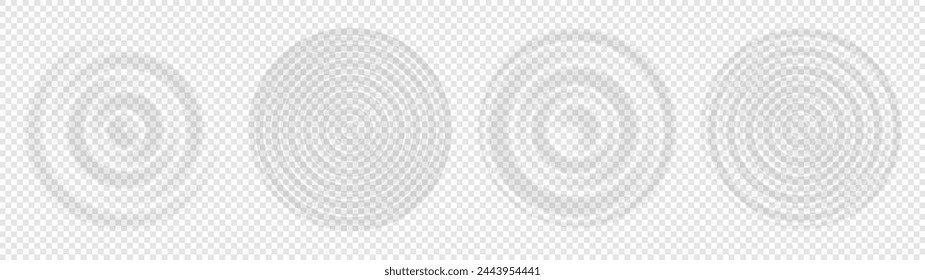 Ripple water top view. Set of splash water concentric rings with circle waves isolated on transparent background. Vector illustration