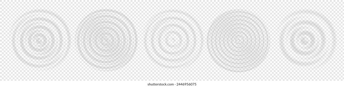 Ripple water top view. Set of splash water concentric rings with circle waves isolated on transparent background. Vector illustration