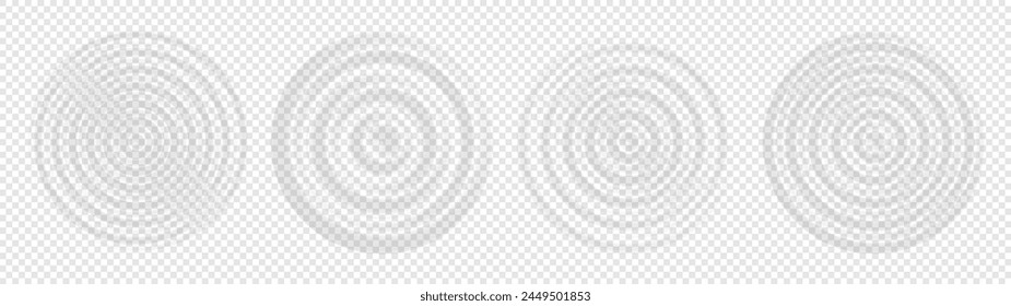 Ripple water top view. Set of splash water concentric rings with circle waves isolated on transparent background. Vector illustration