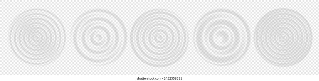 Ripple water top view. Set of splash water concentric rings with circle waves isolated on transparent background. Vector illustration