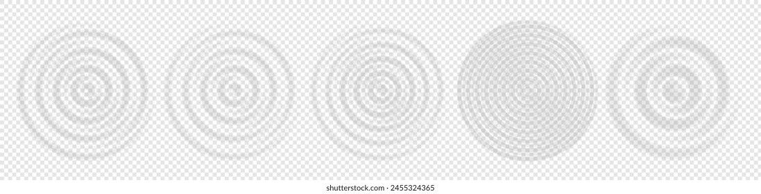 Ripple water top view. Set of splash water concentric rings with circle waves isolated on transparent background. Vector illustration