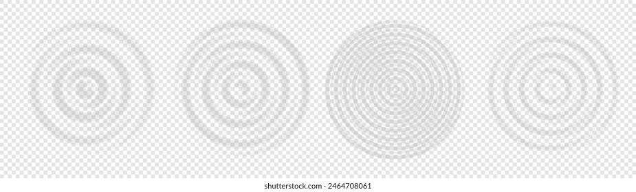 Ripple water top view. Set of splash water concentric rings with circle waves isolated on transparent background. Vector illustration