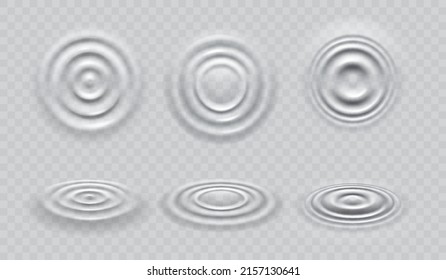 Ripple water waves top view  Realistic 3d vector caustic drop sound splash motion effect  concentric circles in puddle  Set round swirls liquid surface  abstract smooth graphic aqua texture