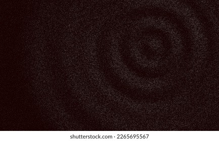 Rodamientos de arena de grano de ondas rizadas, degradado de ruido de chispa de fondo vectorial negro. Pos de grano o arena rizado de círculos de onda en el fondo de ruido granulado abstracto