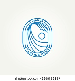 ripple wave minimalist badge line art logo template vector illustration design. simple modern surfer, surfboard manufacturers, resort hotels emblem logo concept
