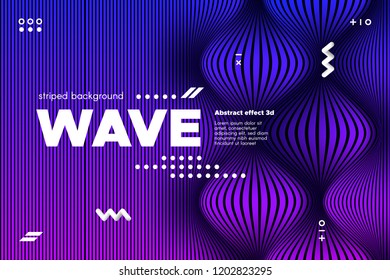 Ripple of Wave Surface Concept. 3d Linear Template with Movement. Purple Abstract Background with Distortion of Stripes. Modern Poster in Ultraviolet and Blue Colors with Ripple of Flowing Lines.