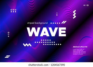 Ripple of Wave Surface Concept. 3d Linear Template with Movement. Purple Abstract Background with Distortion of Stripes. Modern Poster in Ultraviolet and Blue Colors with Ripple of Flowing Lines.