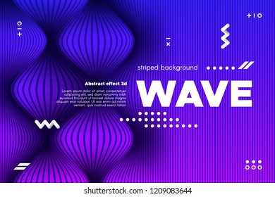 Ripple of Wave Surface Concept. 3d Linear Template with Movement. Purple Abstract Background with Distortion of Stripes. Modern Poster in Ultraviolet and Blue Colors with Ripple of Flowing Lines.