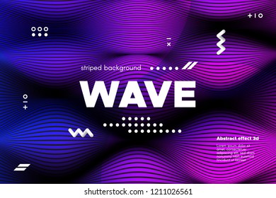 Ripple of Wave Surface Concept. 3d Linear Template with Movement. Purple Abstract Background with Distortion of Stripes. Modern Poster in Ultraviolet and Blue Colors with Ripple of Flowing Lines.